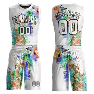 Uniformes de Baloncesto Florales Personalizados, Conjunto de Pantalones Cortos de Malla Sublimada, Unisex para Adultos, Transpirable, para Todas las Temporadas, Camiseta sin Mangas - Product Image 1