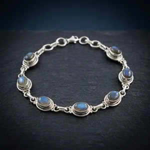 Mystical Blue Fire Labradorite Spiritual Energy Genuine Silver Bracelet Bezel Set Stones Unisex Everyday Wear Jewelry - Product Image 4