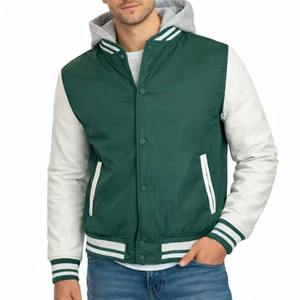 Veste varsity à capuche pour homme, streetwear d'hiver, coupe-vent, épaisse, couleur unie, fermeture à boutons recouverts, capuche amovible, 100% polyester - Product Image 2