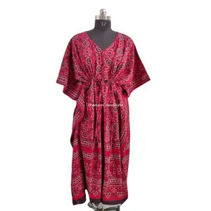 Groothandel Ontwerp Stijlvolle Nieuwe Designer Losse Kaftan Jurk Zwangerschapskleding Katoen Hand Blok Print Maxi Gown Indian