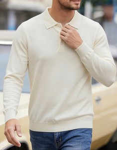 Pull en maille polyester/coton pour homme, léger et respirant, service OEM, couleur unie, col à revers, manches longues, couche de base décontractée pour le printemps - Product Image 3