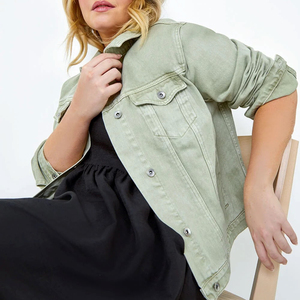 High Quality Custom Women's Denim <b>Jacket</b> Casual <b>Pink</b> Black Dyed Jeans Fabric Long Length Breathable Cotton Filling Material - Product Image 4