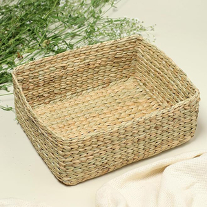 Best Selling Rattan Product Handmade Woven Serving Tray <b>Rectangle</b> Shape <b>Storage</b> Fruit Serving <b>Basket</b> Home Decoration Kitchenware - Product Image 1