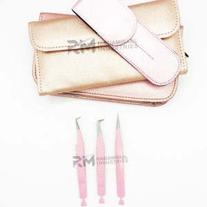 Pink Eyelash Tweezers Set Stainless Steel <b>Precision</b> <b>Tools</b> with Magnetic Case and Carry Pouch - Product Image 6