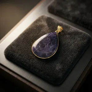 Pendentif en laiton avec Iolite naturelle, vente en gros, bijoux faits à la main avec pierre précieuse bleu violet - Product Image 2