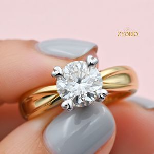 Anillo de Compromiso Solitario con Corte Redondo, Oro de 14K, Anillo de Diamantes Clásico, Joyería Nupcial Elegante - Product Image 1