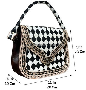 Bolso bandolera de cuero a cuadros con cierre giratorio de estilo occidental para mujer - Product Image 2