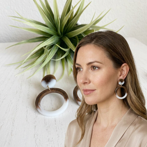 Handmade Collection Handmade Resin Craft Drop Earrings Circular Geometric Dangle Statement Jewelry DIY Easter Brown White <b>Ring</b> - Product Image 1