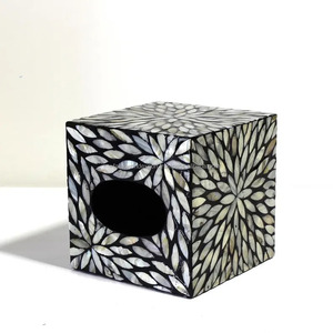 Elegante caja cuadrada de madera para servilletas de resina, blanca y negra caja de pañuelos de madreperla, organizador artesanal de FWE - Product Image 2