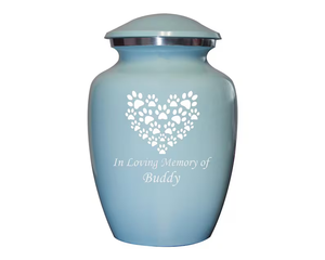 Blue Pet Cremation <b>Urn</b> Metal Ash Memorial Keepsake <b>Urn</b> with Paw Print Engraving for <b>Cats</b> and Dogs - Product Image 2
