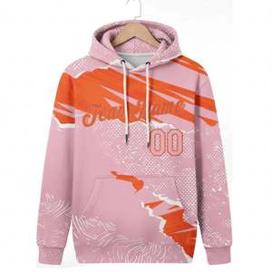 SPINE CRAFT Men's Casual Sportswear Pullover Sweatshirt Custom Pink <b>Orange</b> <b>Hoodie</b> With Team Name And Number Sublimation Print - Product Image 5