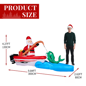Babbo Natale Gonfiabile Illuminato da 3 Metri che Pesca in Barca, Divertente Decorazione Natalizia da Esterno con Tecnologia LED - Product Image 1