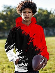 Sweat-shirt à capuche unisexe en coton tricoté, coupe classique, décontracté, automne, avec poche, motif éclaboussures de peinture rouge, noir et blanc, logo frontal, 350g - Product Image 4