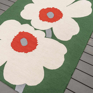 Tapis d'extérieur moderne à motif floral vert, blanc et rouge, en laine de Nouvelle-Zélande, à poils ras et coupés, facile à nettoyer - Product Image 3