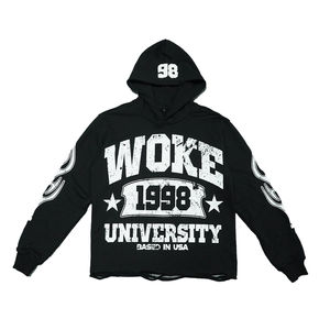 Ensemble de sweat-shirts à capuche Y2K 2 pièces en coton 100% avec imprimé encre blanche, poche et manches raglan, style streetwear décontracté et oversize - Product Image 4