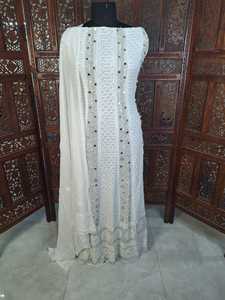 Semi <b>Stitched</b> Chikankari Anarkali With Dupatta Elegant Indian Traditional <b>Dress</b> Set For Wedding Festive And Special Occasions - Product Image 3