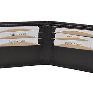 Isino <b>Men's</b> Slim Genuine Leather Bifold <b>Wallet</b> <b>Black</b> With Beige Panel Minimalist Design Fold Closure Daily Use - Product Image 2