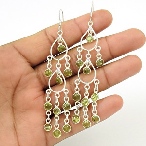 925 Sterling Silver Classic Style <b>Fine</b> Dangle Drop <b>Earrings</b> With Round Cut Multi Peridot Gemstone Stylish Design Boho Jewelry - Product Image 3