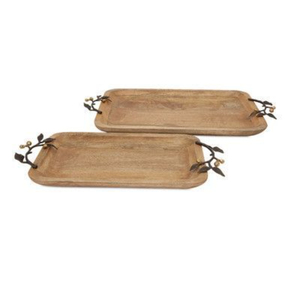Bandeja rectangular de madera para servir con asas de hoja de oro, plato decorativo de madera maciza para mesa de café y hoteles - Product Image 2
