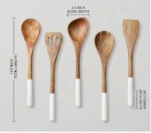 Juego de Cucharas de Madera de Mango Hechas a Mano con Mango Largo de Resina, Diseño Minimalista, Utensilios de Servir Duraderos - Product Image 4