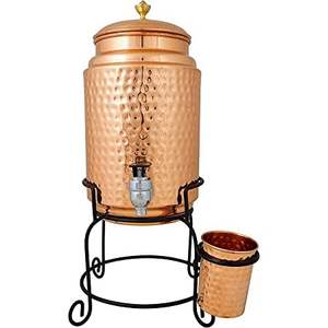 Dispensador de Agua de Cobre Puro Premium con Soporte y Acabado Martillado, Recipiente de Gran Capacidad, Olla Ayurvédica para la Salud, Cocina y Hogar - Product Image 1