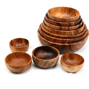 Juego de Tazones de Madera de Acacia Hechos a Mano - Diseño Rústico Moderno, Ecológicos y Duraderos, para Servir en el Hogar, Fiestas y Bodas - Product Image 1