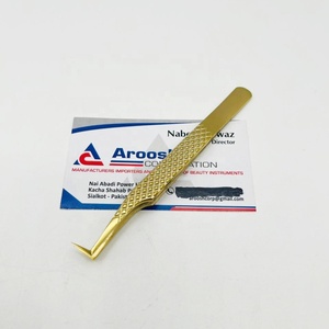 Gold 90 Degree <b>Eyelash</b> <b>Tweezer</b> Stainless Steel Professional Diamond Grip <b>Eyelash</b> Extension <b>Tweezers</b> with Customized Logo - Product Image 3