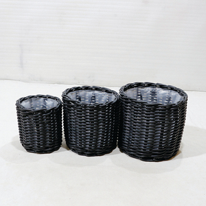 Black Woven Storage <b>Baskets</b> Set Circle Shape Mini Stackable Design Multi-Purpose Neatening Containers Simple Style - Product Image 3