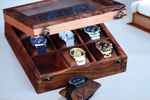Premium 9-Slot Wooden Watch <b>Display</b> <b>Case</b> Handcrafted Men’s Watch Box,Vintage <b>Display</b> <b>Case</b> in Indian Rosewood, - Product Image 5