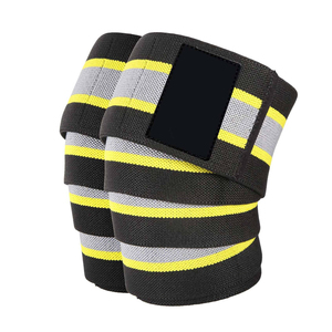 Rodilleras Elásticas Unisex de Alta Resistencia con Diseño de Rayas en Contraste, Cierre Ajustable de Gancho y Bucle, Soporte para Levantamiento de Pesas y Powerlifting - Product Image 1