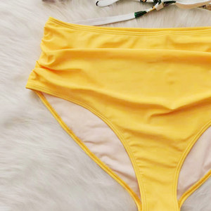 Women's Yellow Bikini Set <b>Crossed</b> Halter <b>Top</b> High Waist Bottom Contrast Binding Spandex Polyester Stretch Eco-Friendly Quick Dry - Product Image 3