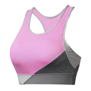 Sujetador deportivo de espalda cruzada para mujer, de malla transpirable, sin costuras, de alto soporte, para yoga y entrenamiento, con ribete en contraste azul y rosa, y almohadillas extraíbles. - Product Image 3