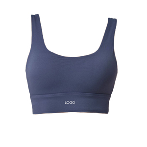Lightweight Comfortable Breathable Front Logo High Elastic Medium Support Backless U-NECK Four-Way Stretch Removable Sports Bra - Product Image 1