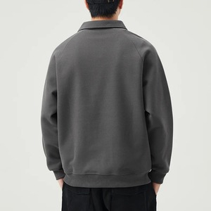 Sudadera de Hombre con Media Cremallera, Manga Raglán, Color Sólido, Cuello Camisero, Estilo Casual para Otoño, Tejido Transpirable de Felpa Francesa - Product Image 4