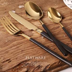 Luxury Gift Box <b>Cutlery</b> Set <b>Black</b> Handle <b>Gold</b> Finish Elegant Dining Style for Premium Gifting - Product Image 1