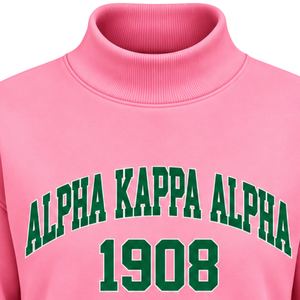 Fashion AKA <b>Pink</b> Mock Neck <b>Sweatshirt</b> for Ladies Custom Embroidery Sorority Letter Design Relaxed Fit Long Sleeve Pullover - Product Image 5
