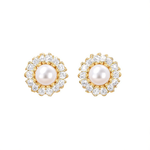 18K Gold Plated Stainless Steel Stud Earrings with Zircon and Pearl - Product Image 3