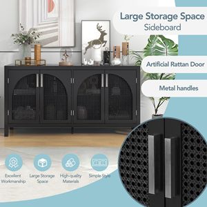 Credenza con Ampio Spazio di Archiviazione, Anta in Rattan Artificiale e Maniglie in Metallo per Soggiorno e Ingresso - Product Image 6