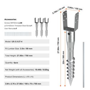Set da 4 Ancoraggi a Terra Senza Scavo 10x7x70 cm, Pali a Vite Fai-da-te con 6 Bulloni a L, a Forma di U, Resistenti per Uso Permanente - Product Image 5