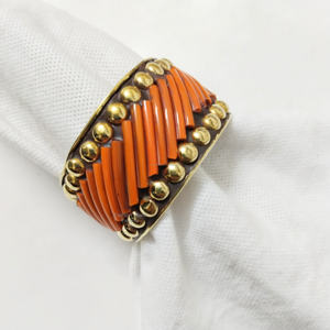 Vintage-Inspired Brass <b>Resin</b> Napkin <b>Rings</b> Gold with Colorful Glass Stones Ideal Gift & Home Decor Set of 6 - Product Image 4