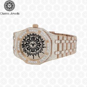 Charm_Jewells Luxury Stainless Steel <b>Watch</b> 40mm Round Diamond Encrusted Sapphire Crystal Analog Dial Unisex Quartz Movement - Product Image 4