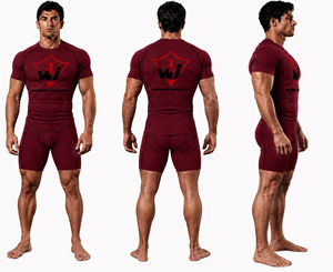 Warpro Industry Men's Short Sleeve Rash Guard <b>Compression</b> <b>Shirt</b> Quick Dry Printed Sport Top Maroon - Product Image 4