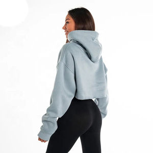 Sweat-shirts élégants pour femmes, à capuche et coupe courte, pour l'hiver, avec impression de logo personnalisé, designs délavés à l'acide et à la pierre, 100% coton - Product Image 4