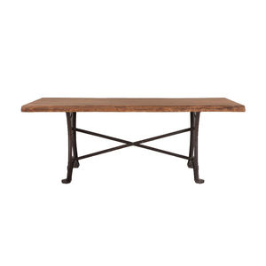 Modern Foldable Solid Acacia Wood Slab Rectangle Dining <b>Table</b> with Heavy Metal Base 6-Seater for Dining Room Furniture - Product Image 1