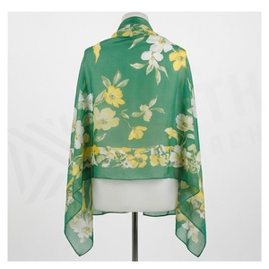 Women's Long Chiffon Floral Scarf Elegant Multi-Functional Spring Fashion Accessory <b>Green</b> Yellow White Print - Product Image 2