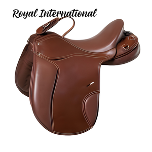 Selle d'équitation anglaise haut de gamme en cuir marron, équipement d'équitation confortable, siège durable, entraînement, dressage, compétition - Product Image 2
