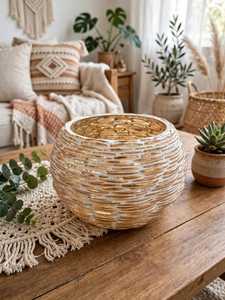 Porte-bougie en verre mosaïque or blanc de haute qualité avec couvercle, pot à bougie fait main, lanterne décorative pour la maison, décoration de Noël - Product Image 1
