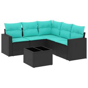 Conjunto de Sofás de Patio Residenciales de Ratán Sintético Negro, Muebles de Exterior de 6 Plazas con Cojines, Diseño Moderno Contemporáneo - Product Image 4
