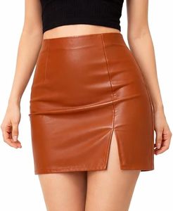 Mini-jupe moulante sexy taille haute en similicuir PU pour femme, logo personnalisé, fabricant OEM ODM, vente en gros - Product Image 1