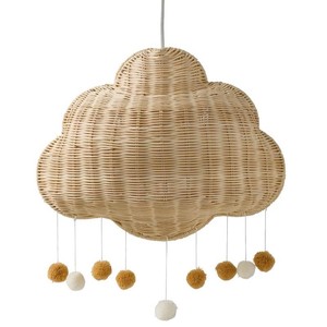 Wholesale High Quality Handcrafted Natural Rattan <b>Cloud</b> Pendant <b>Light</b> <b>Shade</b> with Hanging Pompoms for Kids Bedroom Home Decor - Product Image 1